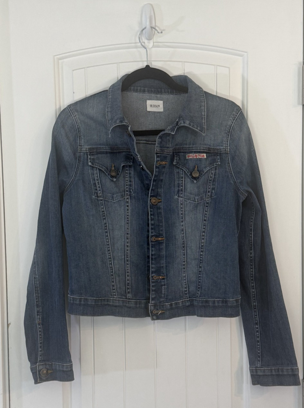 HUDSON Signature Jean Jacket Women's Large Stretch Denim Trucker Blue